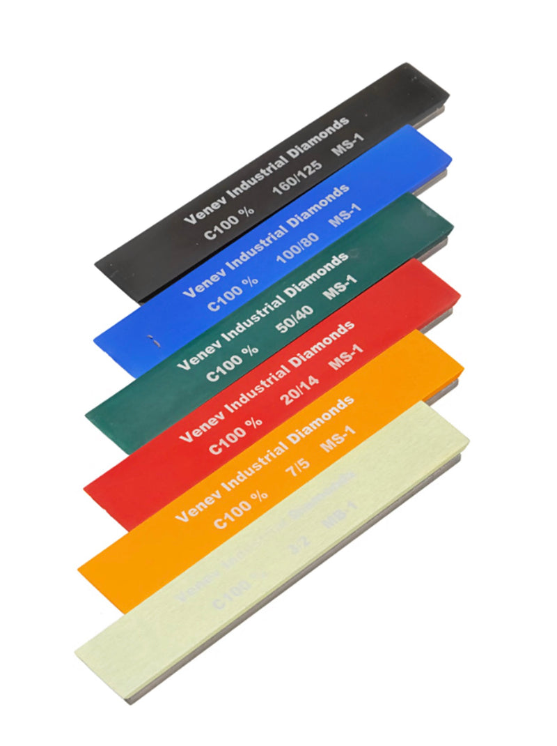 VID Set of 6 MS-1 diamond-coated anodized bars (150 x 25 x 7 x 3, copper-tin) in a box