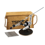 TSPROF K03 Pro AL Hunter sharpening kit with a wooden shipping box with TSPROF logo and a set of diamond plates on a white background