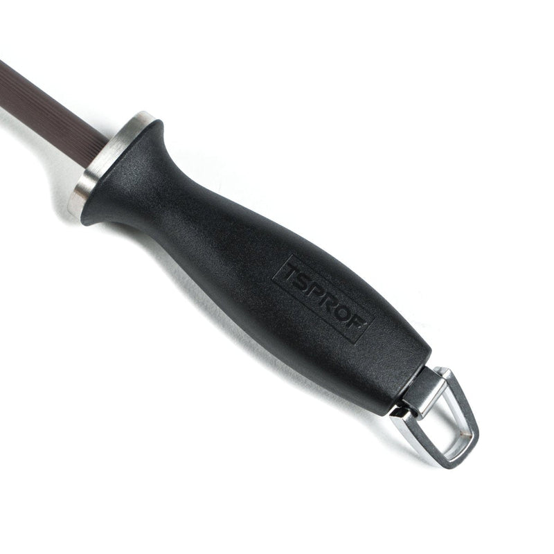 TSPROF honing rod's handle on white background, close-up view