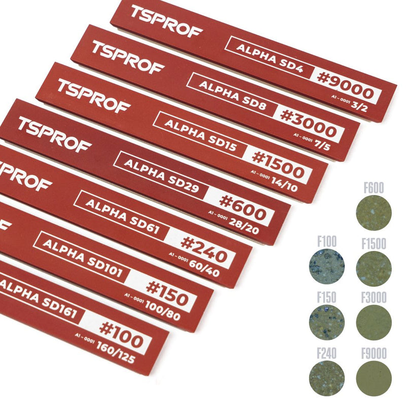 TSPROF Alpha Set Of Resin Diamond Sharpening Stones, 6", SD161 — SD4, 100 — 9000 Mesh Grit (7 pcs.)